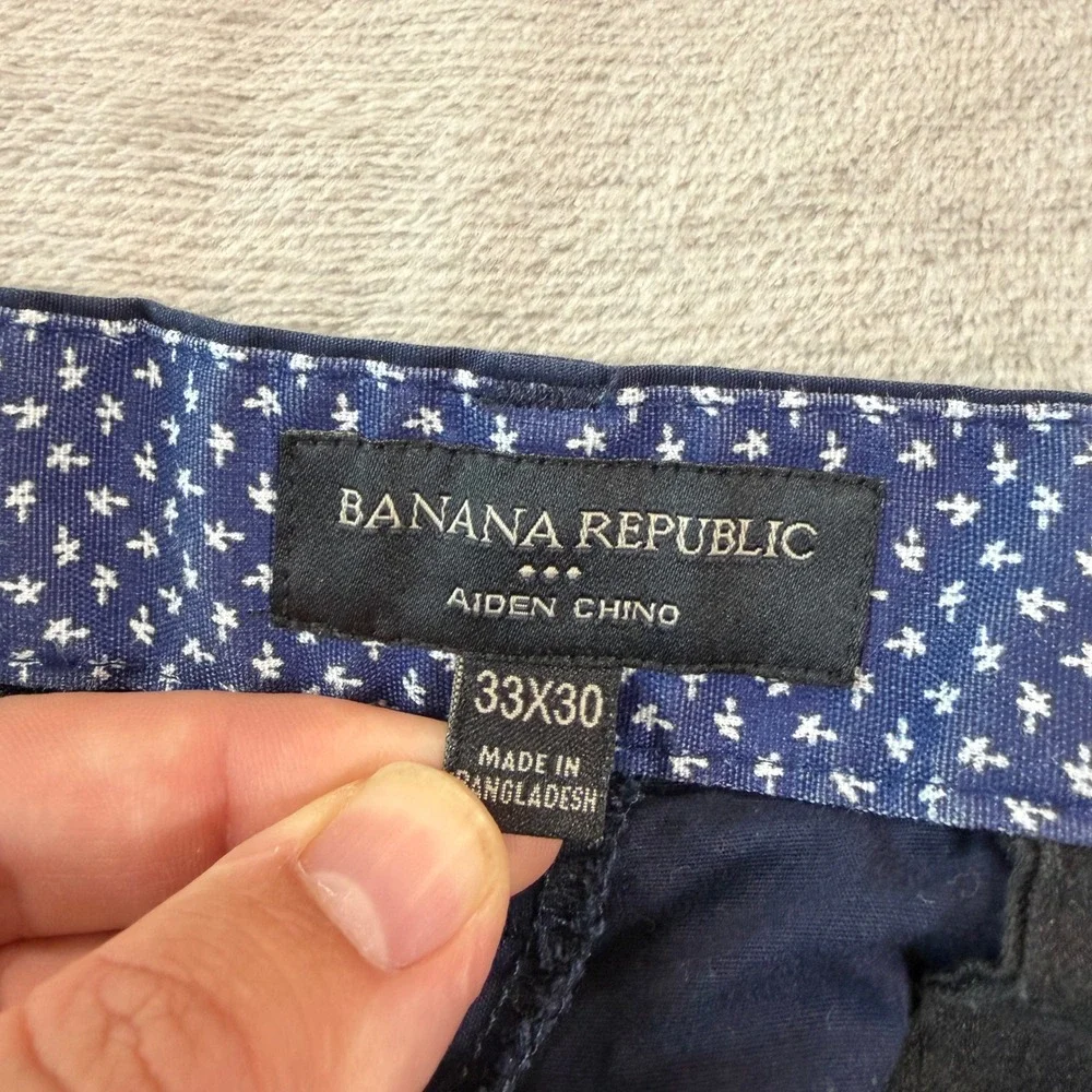 Banana Republic Aiden Chino Mens 33x30 Navy Blue Slim Fit Stretch Pants FOS-2